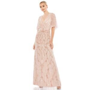 Mac Duggal 9064 Blush Pink Sequin Bead Cape Sleeve Dress Gown 12 NEW